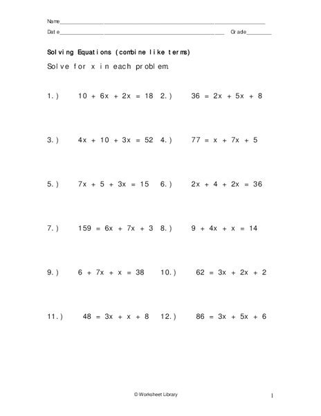 combining like terms and solving equations worksheet kuta